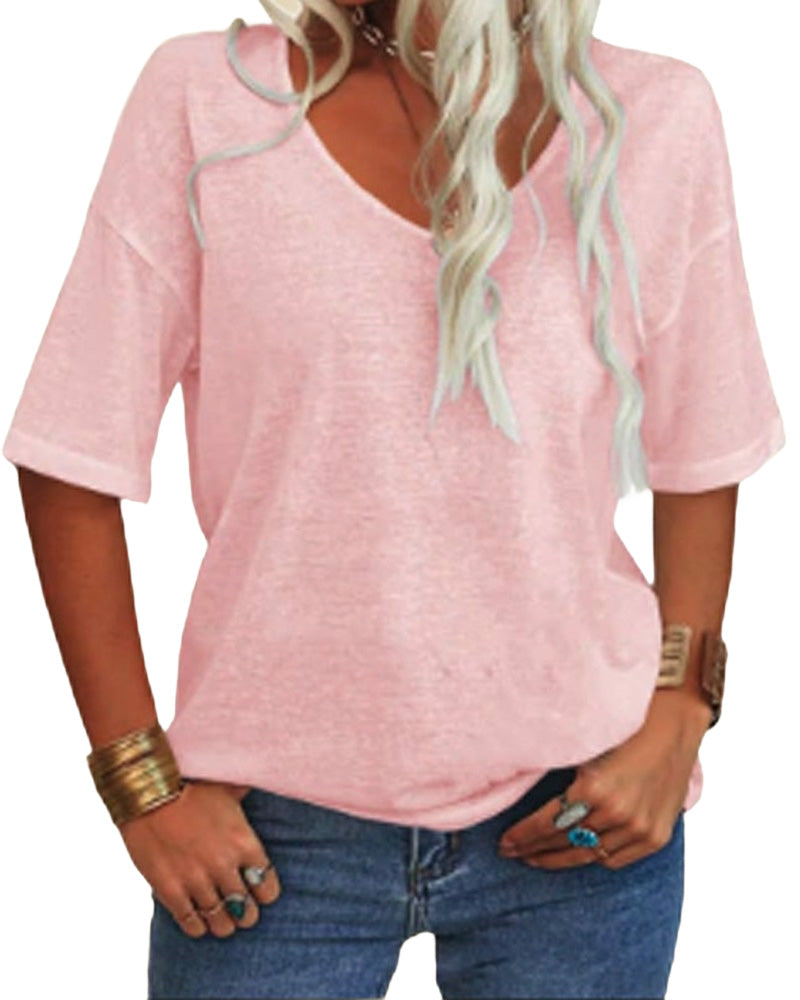 Women's Short-Sleeved V-Neck Top