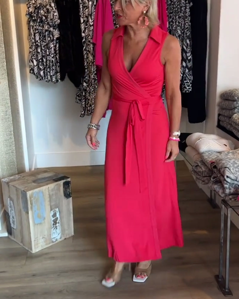 Elegant sleeveless dress with lapel straps casual dresses summer