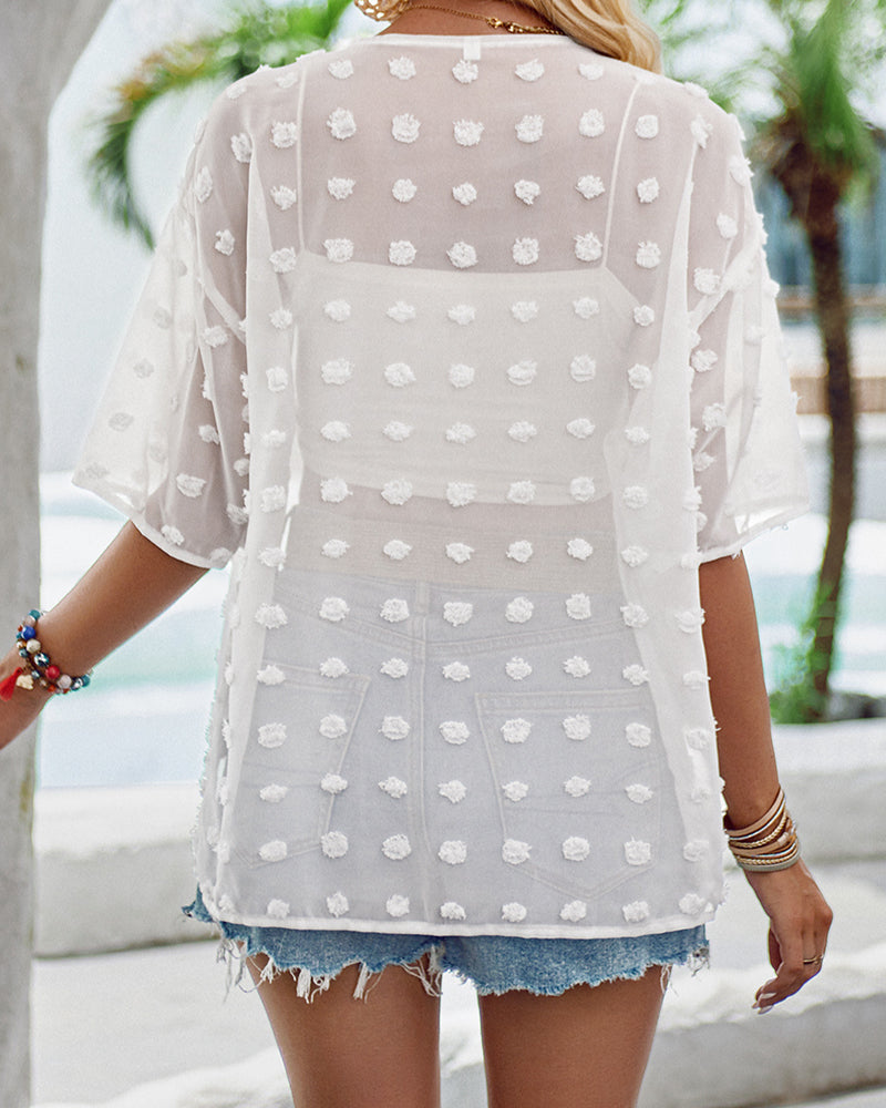 Solid color jacquard half-sleeve thin overcoat coats summer