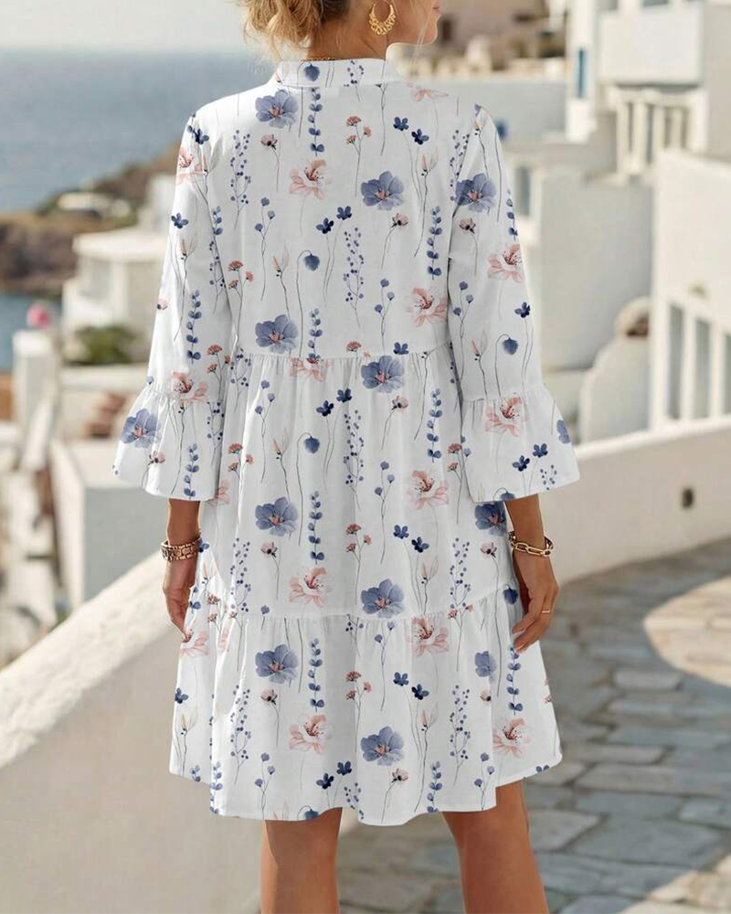 V-Neck Floral Print Midi Dress