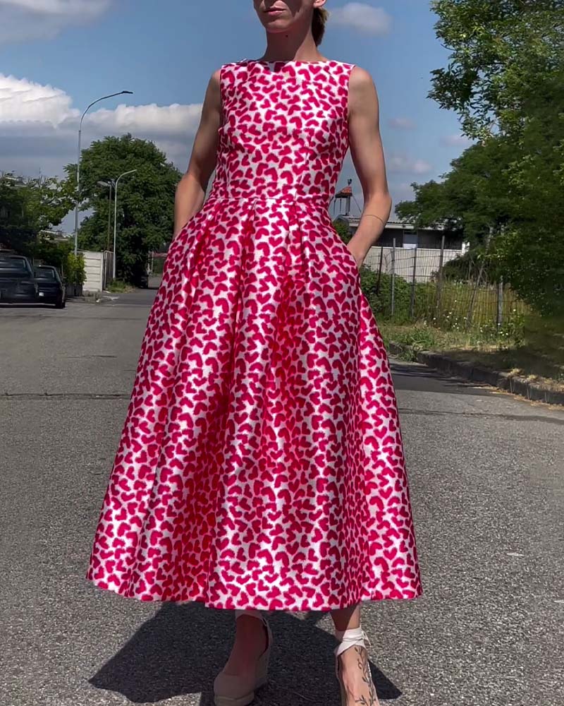 Heart print sleeveless elegant dress 202466 casual dresses party dresses summer