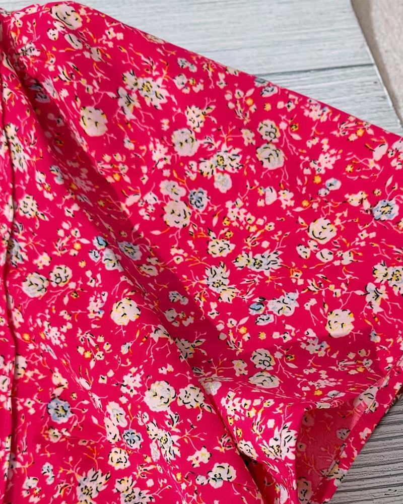 V-neck Button Floral Print Blouse