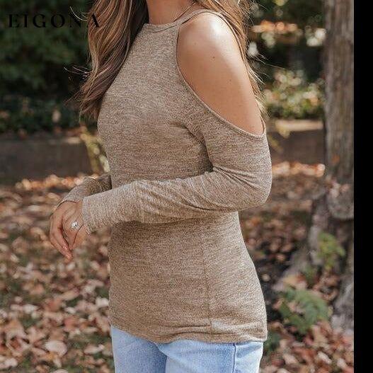 Heathered Round Neck Cold Shoulder T-Shirt clothes Ship From Overseas SYNZ