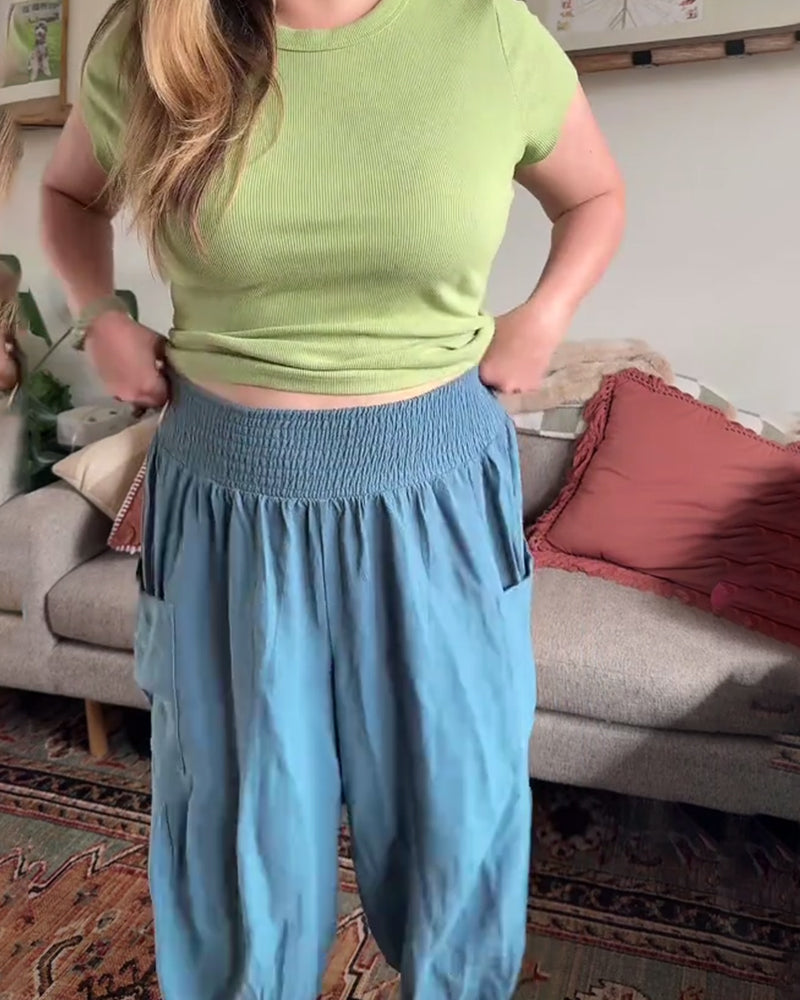 Elastic-Waist Wide-Leg Balloon Pants