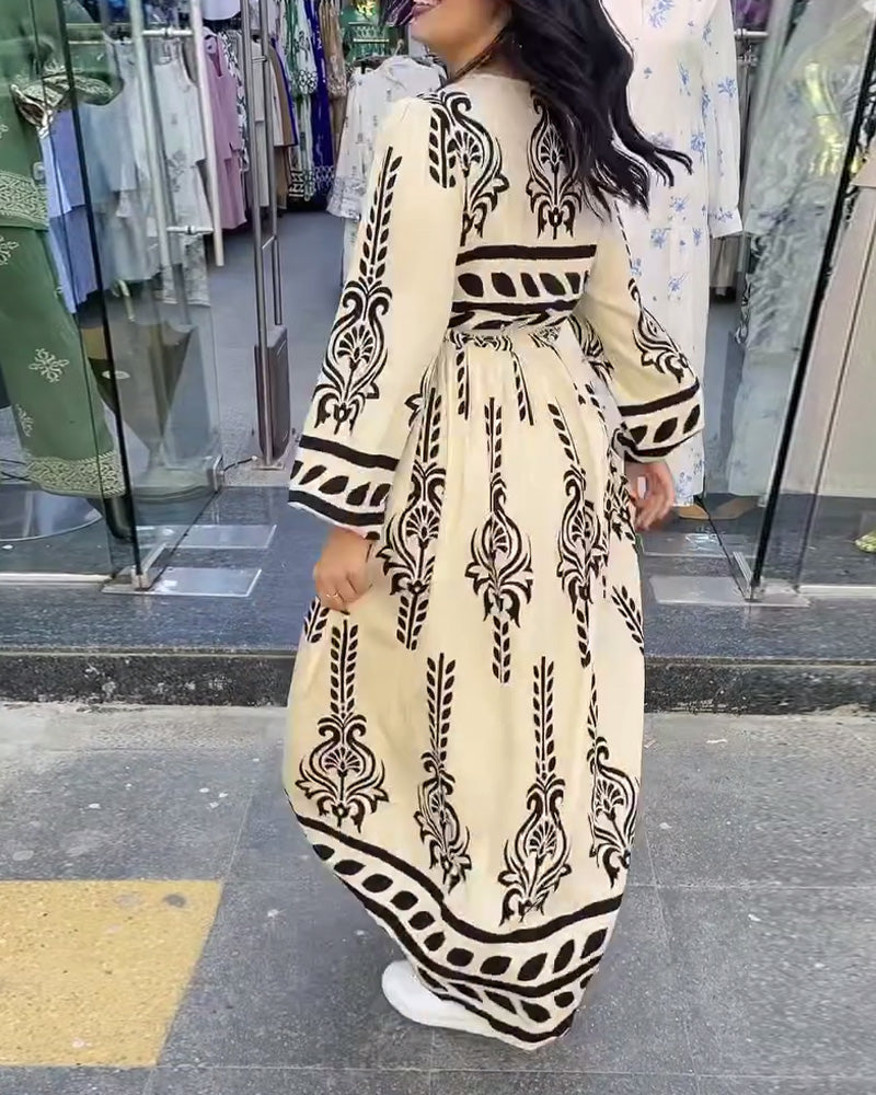 Abito con scollo a V e maniche a lanterna