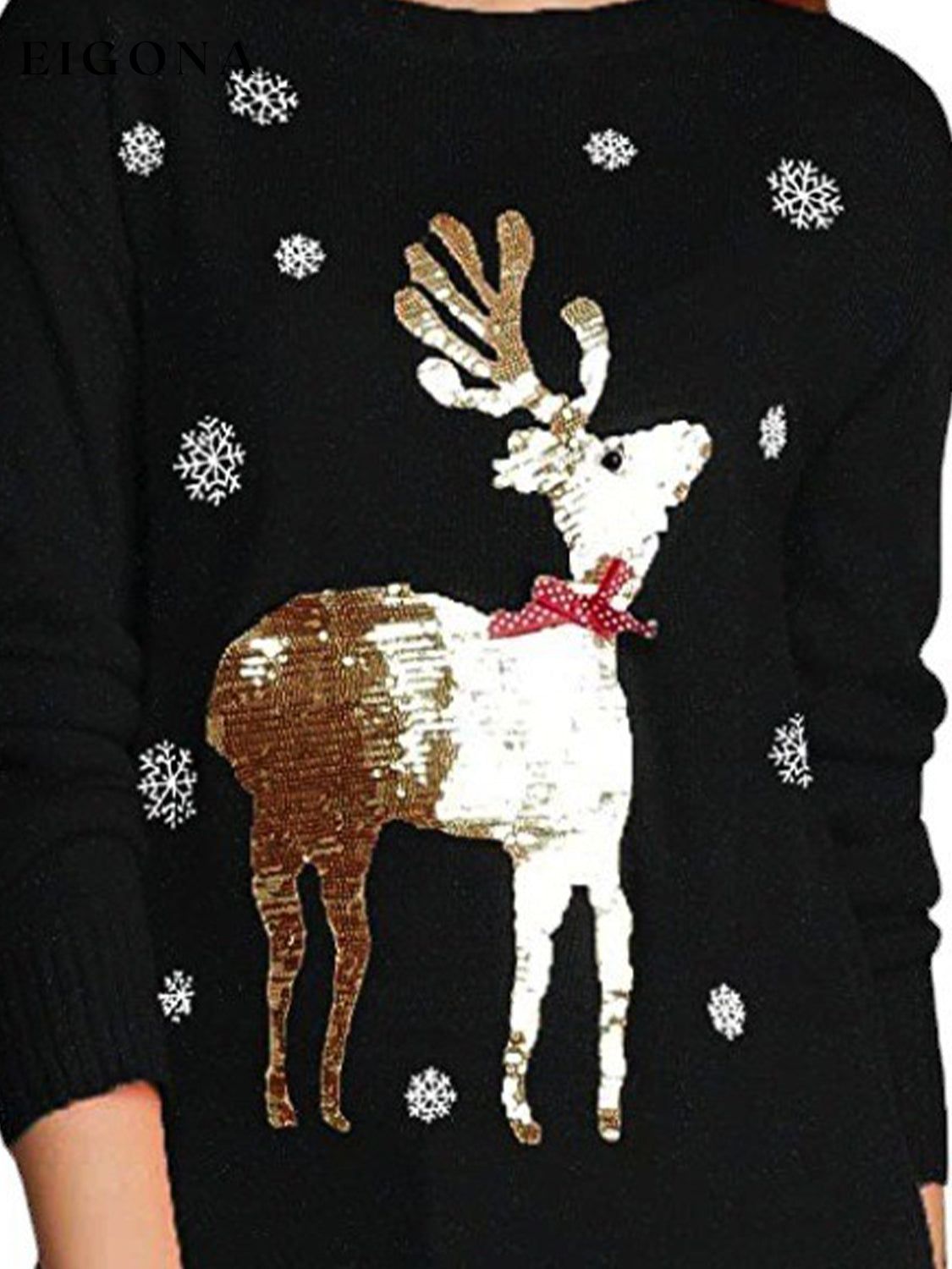 Sequin Reindeer Graphic Ugly Christmas Sweater C.J@MZ christmas sweater clothes holiday sweater holiday sweaters Ship From Overseas