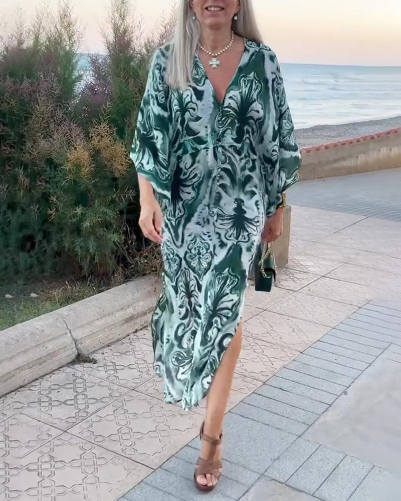 V-neck loose flowing dress 202466 summer vacation dresses