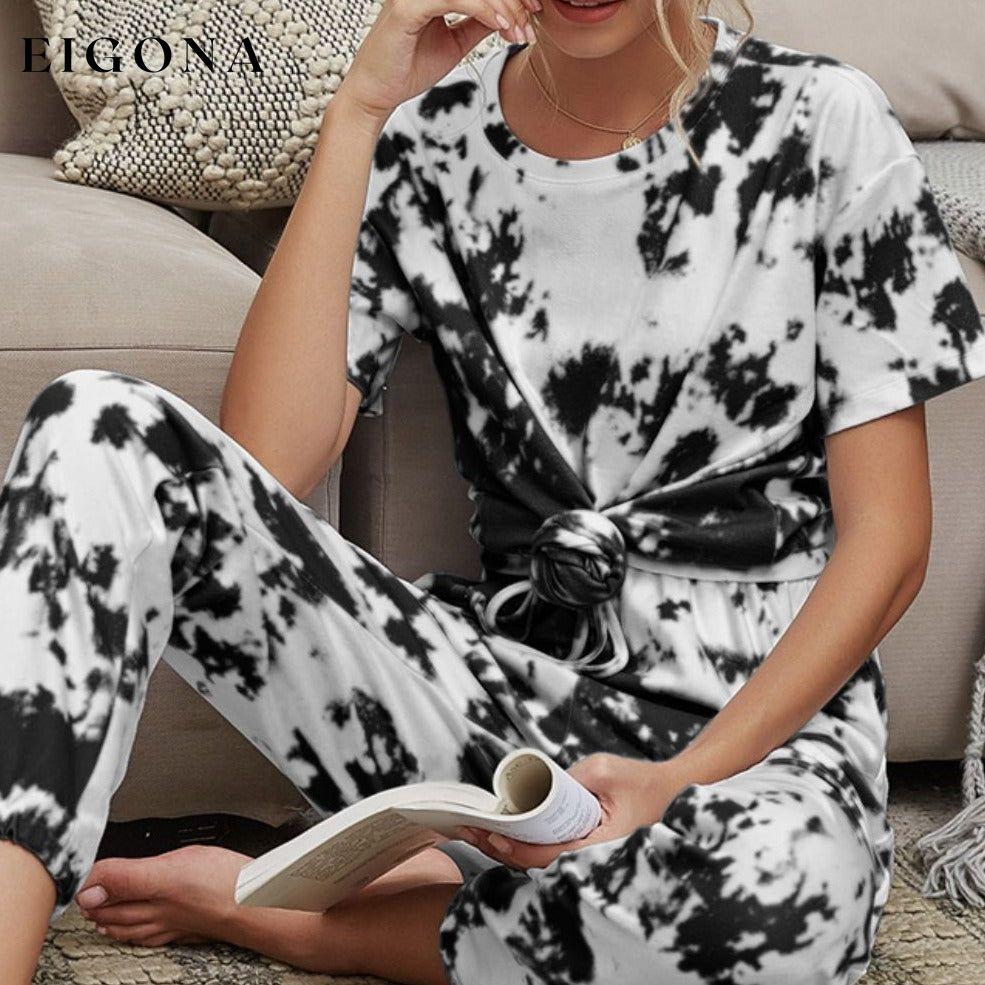 Tie-Dye Tee and Drawstring Waist Joggers Lounge Set 2 piece clothes lounge lounge wear loungewear pajama pajamas Romantichut Ship From Overseas Shipping Delay 09/29/2023 - 10/04/2023
