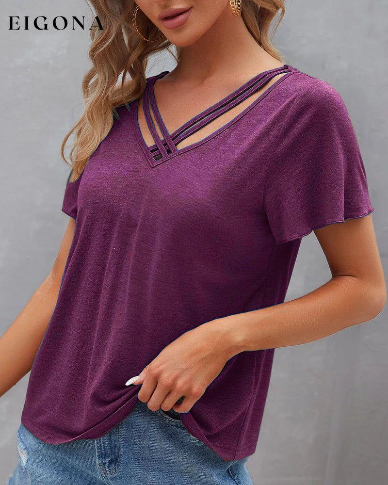 Solid color Cut Out T-shirt 23BF clothes Short Sleeve Tops Summer T-shirts Tops/Blouses