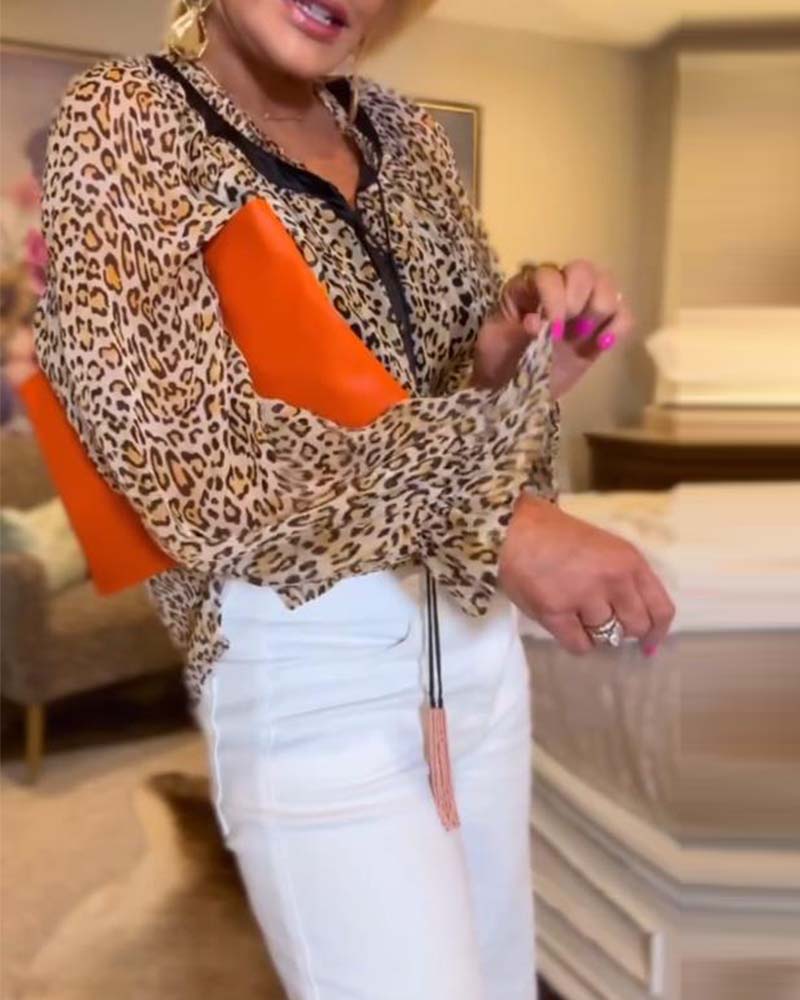 Long-Sleeved Leopard Print Blouse