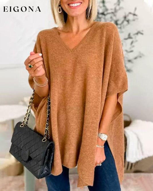 Elegant v-neck Pullover Sweater Khaki 2023 f/w 23BF clothes spring Sweaters sweaters & cardigans Tops/Blouses