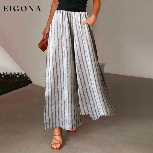 【Cotton And Linen】Casual Striped Wide Leg Trousers White best Best Sellings bottoms clothes Cotton And Linen pants Plus Size Sale Topseller