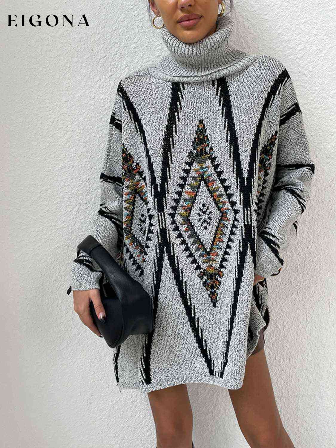 Turtleneck Slit Geometric Sweater clothes Romantichut Ship From Overseas sweater sweaters