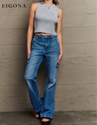 High Waisted Cargo Flare Jeans BFCM - Up to 70 Percent Off bottom clothes jeans Kancan pants Ship from USA