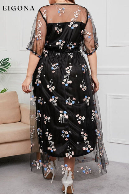Plus Size Layered Mesh Round Neck Maxi Dress casual dress casual dresses clothes dress dresses maxi dress maxi dresses midi dress midi dresses Mosa Ship From Overseas Shipping Delay 10/01/2023 - 10/03/2023