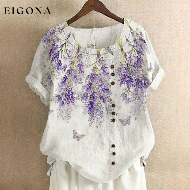 Lavender Print Casual T-Shirt best Best Sellings clothes Plus Size Sale tops Topseller