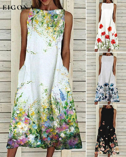 Sleeveless Dress with Floral Print 23BF casual dresses Clothes Dresses Evening Dresses party dresses Spring Summer vacation dresses