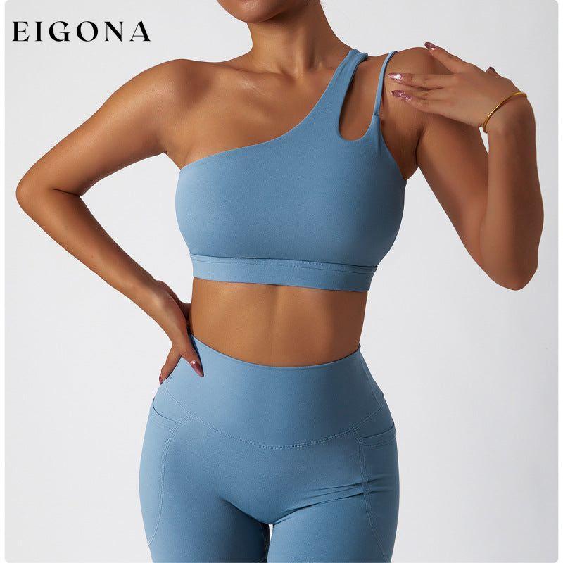 women's sloping shoulders hollow out sports tight vest Sky blue azure activewear Clothes workout
