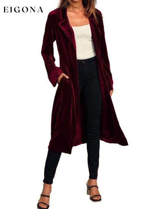 Women's gold velvet casual long lapel Cardigan Wine Red cardigan cardigans clothes