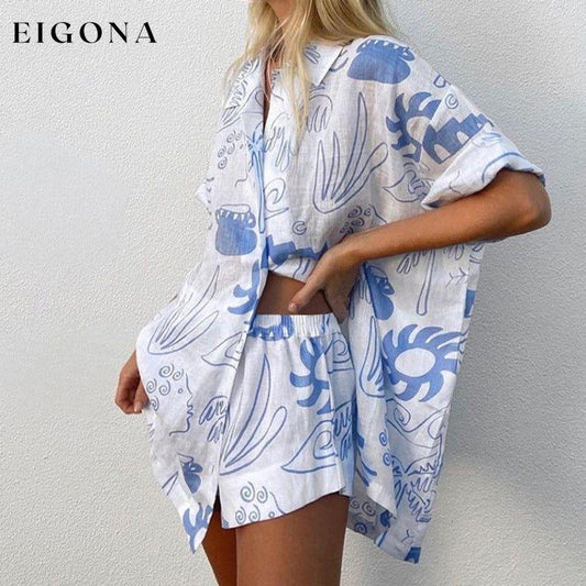 Loose and fashionable two-piece set of three-quarter sleeve shorts White clothes sets