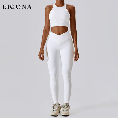 Thread Abdominal Shaping High Waist Beauty Back Yoga Suit Quick Drying Push up Hip Raise Skinny Workout Exercise Outfit -2 Bra Trousers Swan White 2 piece activewear clothes set workout