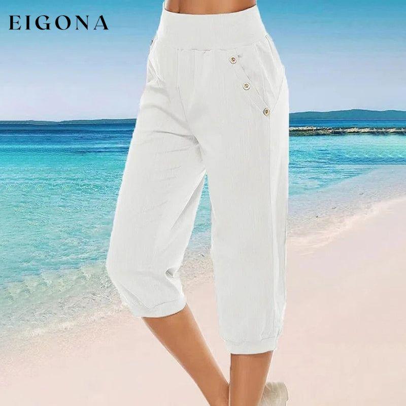 【Cotton And Linen】Comfortable Casual Trousers White best Best Sellings bottoms clothes Cotton And Linen pants Sale Topseller