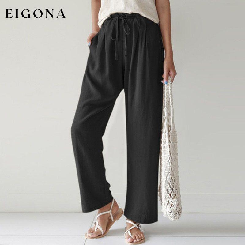 【Cotton And Linen】Casual Straight Trousers Black best Best Sellings bottoms clothes Cotton and Linen pants Plus Size Sale Topseller