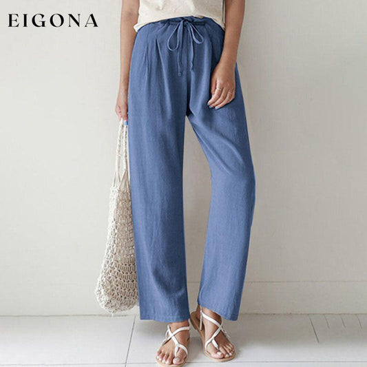 【Cotton And Linen】Casual Straight Trousers Blue best Best Sellings bottoms clothes Cotton and Linen pants Plus Size Sale Topseller