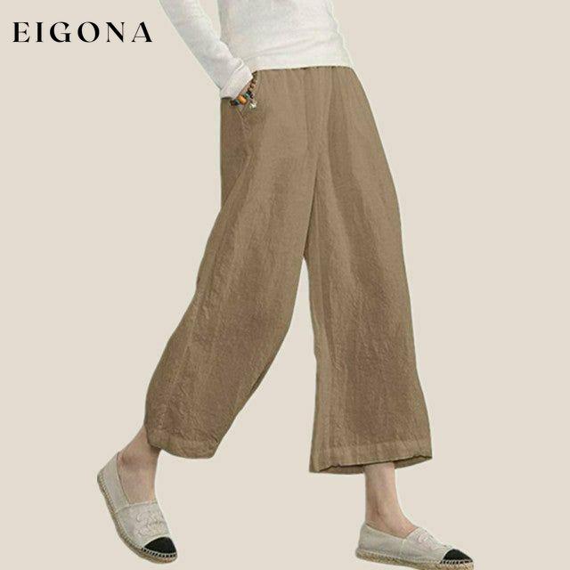 Casual Solid Color Wide Leg Pants Khaki best Best Sellings bottoms clothes Cotton and Linen pants Sale Topseller