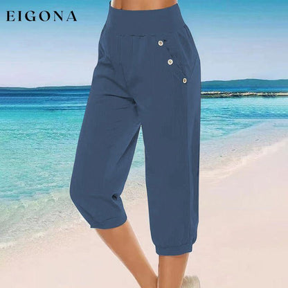 【Cotton And Linen】Comfortable Casual Trousers Blue best Best Sellings bottoms clothes Cotton And Linen pants Sale Topseller