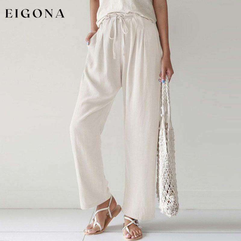 【Cotton And Linen】Casual Straight Trousers White best Best Sellings bottoms clothes Cotton and Linen pants Plus Size Sale Topseller