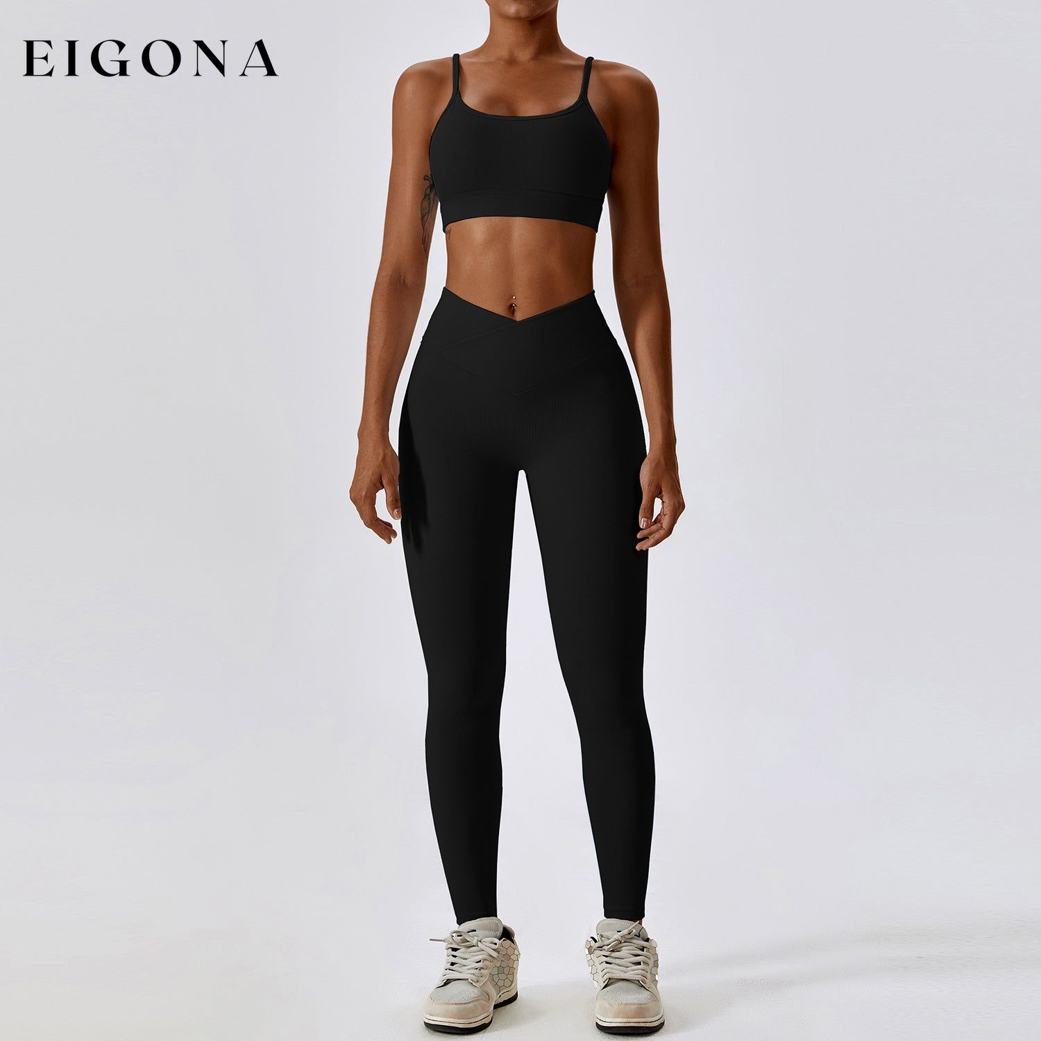 Thread Abdominal Shaping High Waist Beauty Back Yoga Suit Quick Drying Push up Hip Raise Skinny Workout Exercise Outfit -1 Bra Trousers High-Grade Black 2 piece activewear clothes set workout
