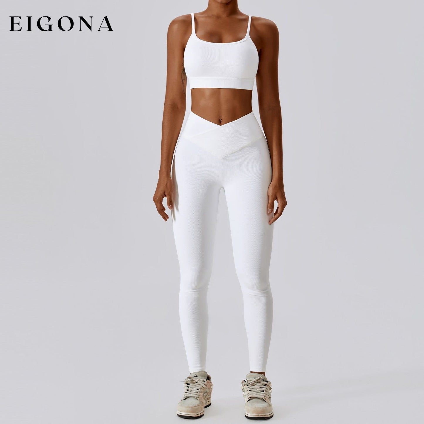 Thread Abdominal Shaping High Waist Beauty Back Yoga Suit Quick Drying Push up Hip Raise Skinny Workout Exercise Outfit -1 Bra Trousers Swan White 2 piece activewear clothes set workout