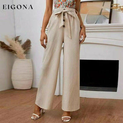 Elegant Solid Color Wide Leg Pants Apricot best Best Sellings bottoms clothes Cotton and Linen pants Sale Topseller