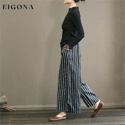 【Cotton And Linen】Casual Striped Wide Leg Trousers best Best Sellings bottoms clothes Cotton And Linen pants Plus Size Sale Topseller