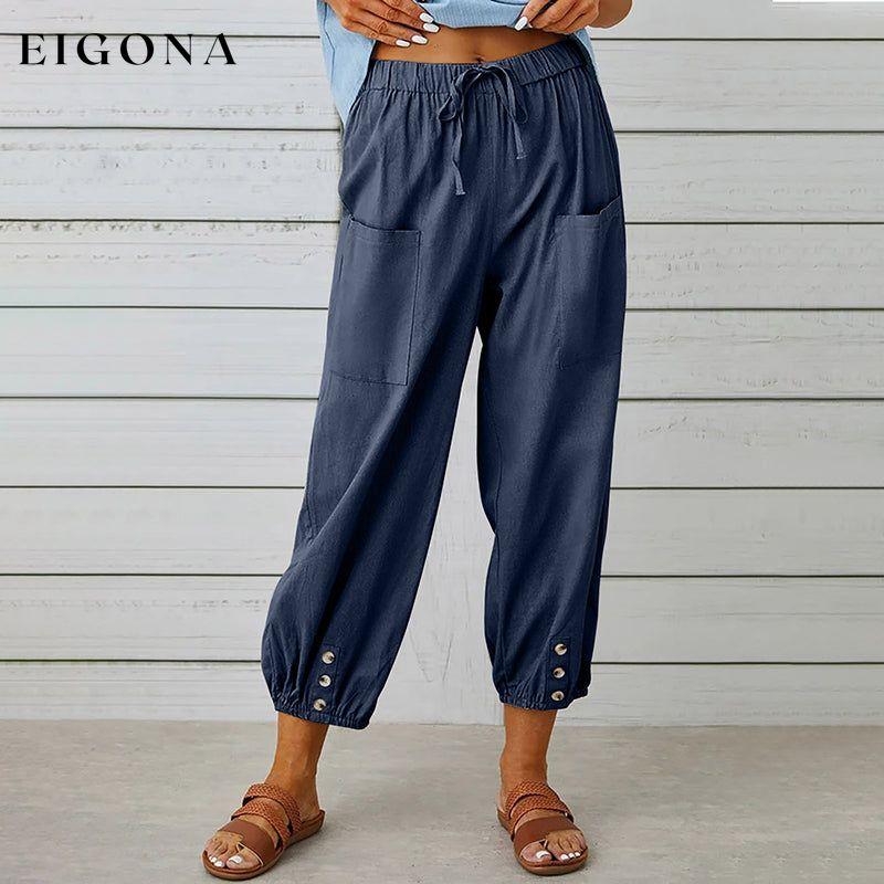 Casual Comfortable Trousers Navy Blue best Best Sellings bottoms clothes Cotton And Linen pants Sale Topseller