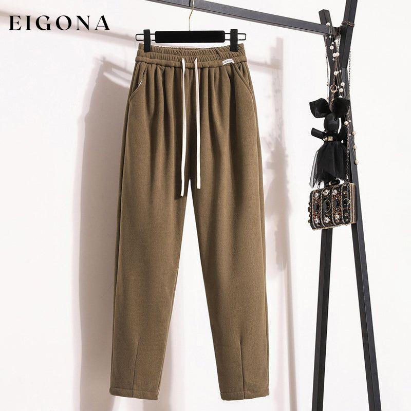 Solid Colour Warm Trousers Coffee best Best Sellings bottoms clothes pants Sale Topseller