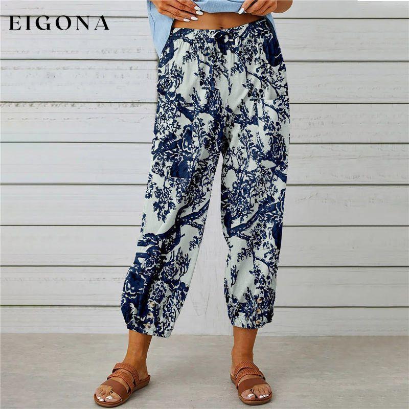 【Cotton And Linen】Vintage Printed Trousers Gray best Best Sellings bottoms clothes Cotton And Linen pants Plus Size Sale Topseller