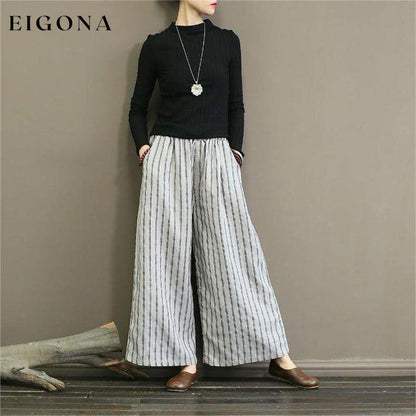 【Cotton And Linen】Casual Striped Wide Leg Trousers best Best Sellings bottoms clothes Cotton And Linen pants Plus Size Sale Topseller