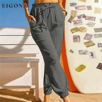 Casual Solid Color Bloomers Dark Gray best Best Sellings bottoms clothes Cotton and Linen pants Sale Topseller