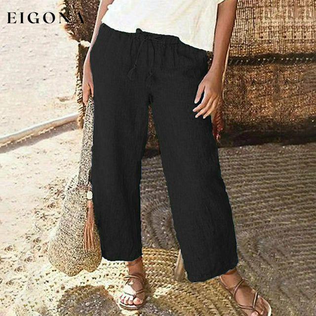 Solid Color Straight Pants Black best Best Sellings bottoms clothes Cotton and Linen pants Sale Topseller