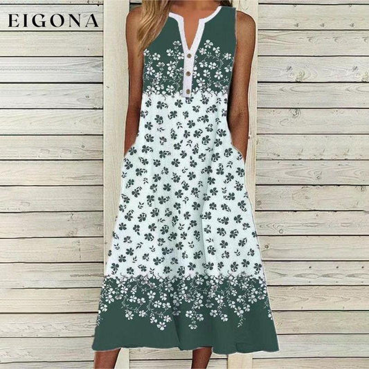 Casual Floral Sleeveless Dress Green best Best Sellings casual dresses clothes Plus Size Sale short dresses Topseller