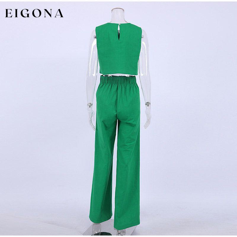 Tank Sleeveless Crop Top And Wide Leg Trouser Suits Set - Womens Clothing bottoms clothes sets Women's Bottoms