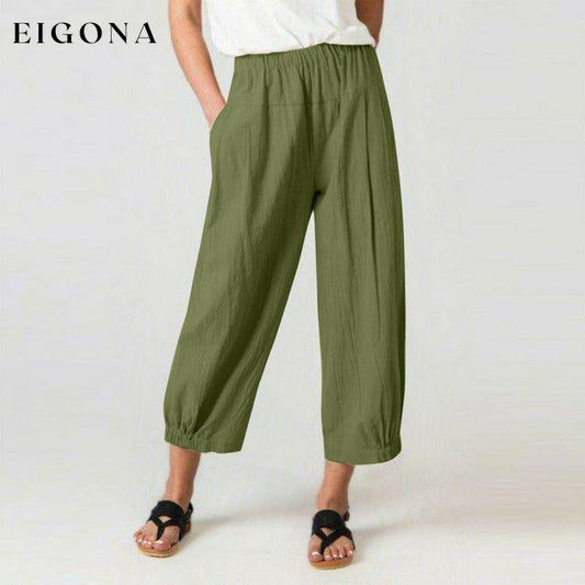 Casual High Waist Harem Pants Army Green Best Sellings bottoms clothes Cotton and Linen pants Sale Topseller