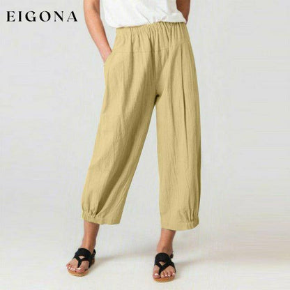 Casual High Waist Harem Pants Khaki Best Sellings bottoms clothes Cotton and Linen pants Sale Topseller