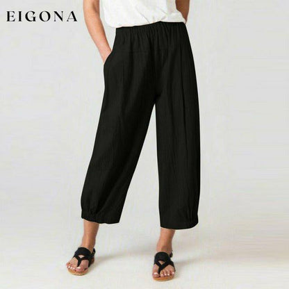 Casual High Waist Harem Pants Black Best Sellings bottoms clothes Cotton and Linen pants Sale Topseller