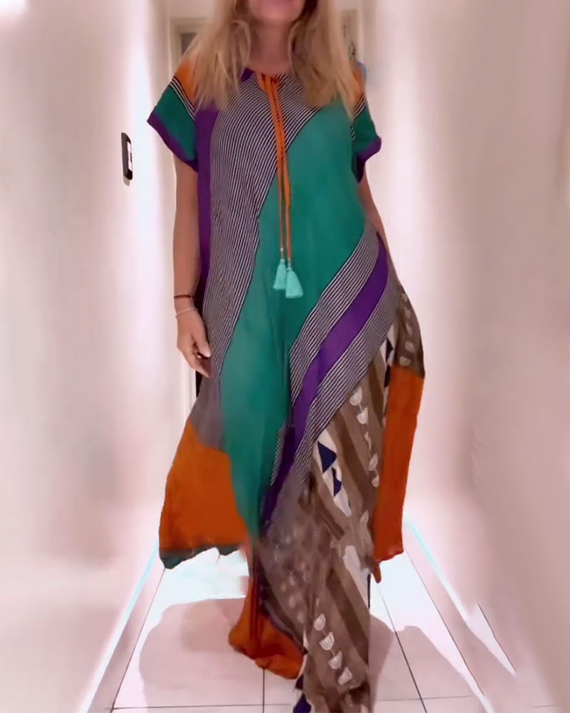 Abito lungo casual retrò con lacci larghi