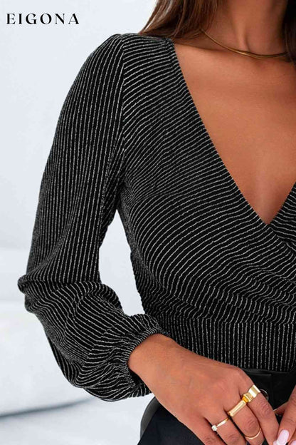 Striped Surplice Long Sleeve Bodysuit bodysuit bodysuits clothes long sleeve shirt long sleeve shirts long sleeve top Ship From Overseas shirt shirts short sleeve shirt SYNZ top tops