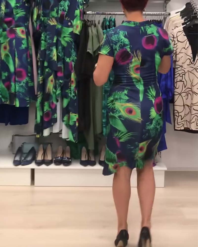 Round neck short sleeve printed dress 202466 casual dresses summer