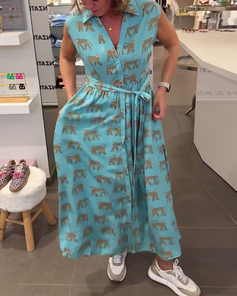 V-Neck Sleeveless Printed Dress